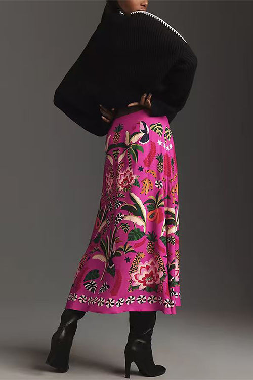 Karleedress High Rise Tropic Print Midi Skirt