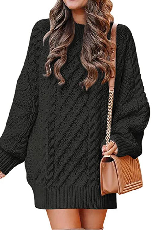 Karleedress Long Sleeves Cable Knit Mini Sweater Dress