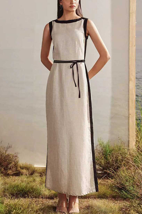 Boat Neck Sleeveless Back Slit Maxi Dress