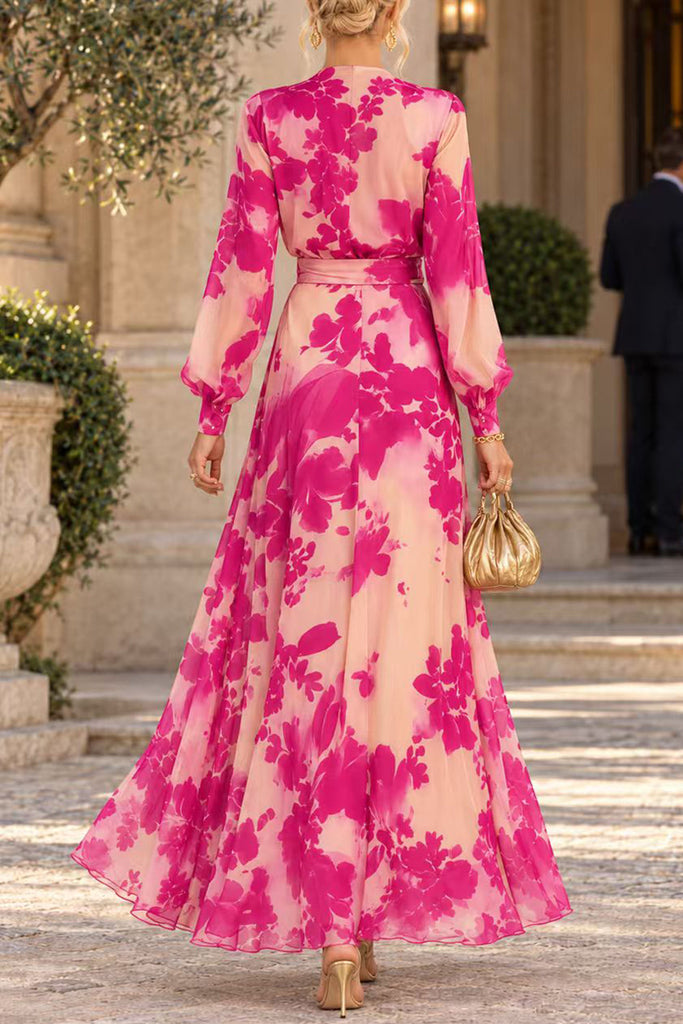 Karleedress V-Neck Long Sleeve Floral Print Maxi Dress