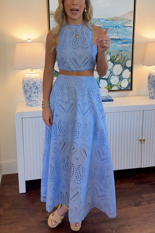 Karleedress Sleeveless Crop Top and A-line Maxi Skirt Lace Set