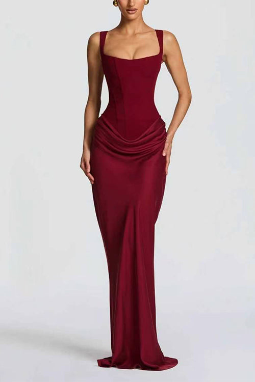 Karleedress Sleeveless Ruched Solid Bodycon Maxi Dress