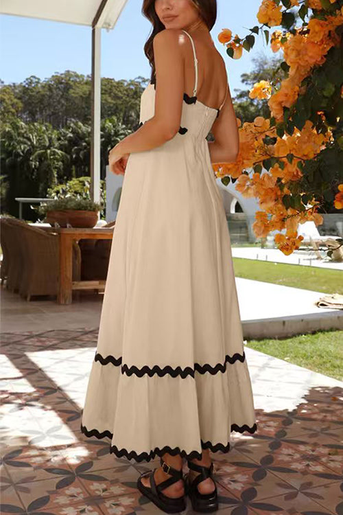 Karleedress Spaghetti Strap Ric Rac Trim Swing Maxi Dress