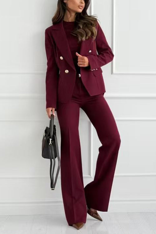 Notch Collar Double Breasted Tailored Blazer