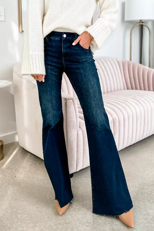 Karleedress Raw Hem Flare Bottoms Denim Pants