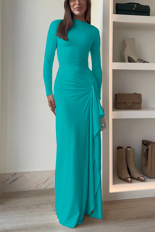 Long Sleeves Draped Slit Maxi Party Dress(7 Colors Available!)
