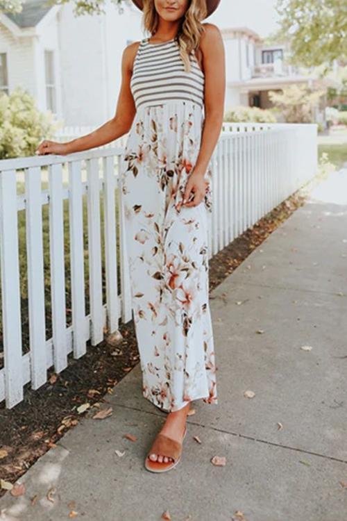 Karleedress Stripes Splice Floral Tank Maxi Dress