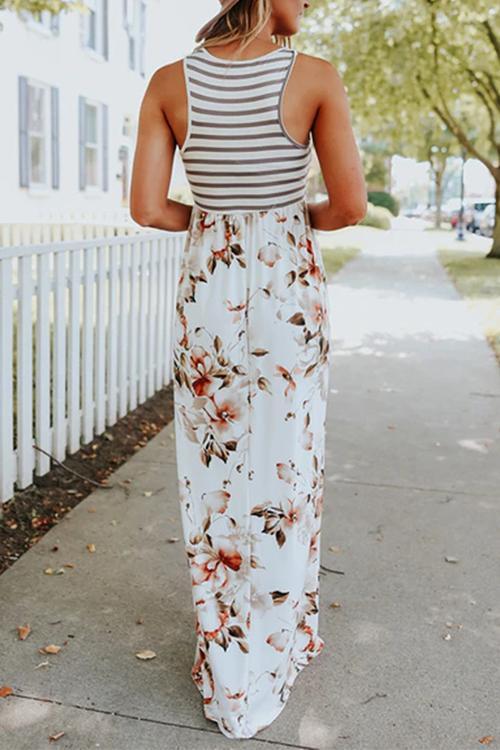 Karleedress Stripes Splice Floral Tank Maxi Dress