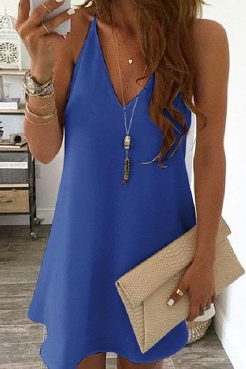 KD V-neck Plain Chiffon Swing Dress