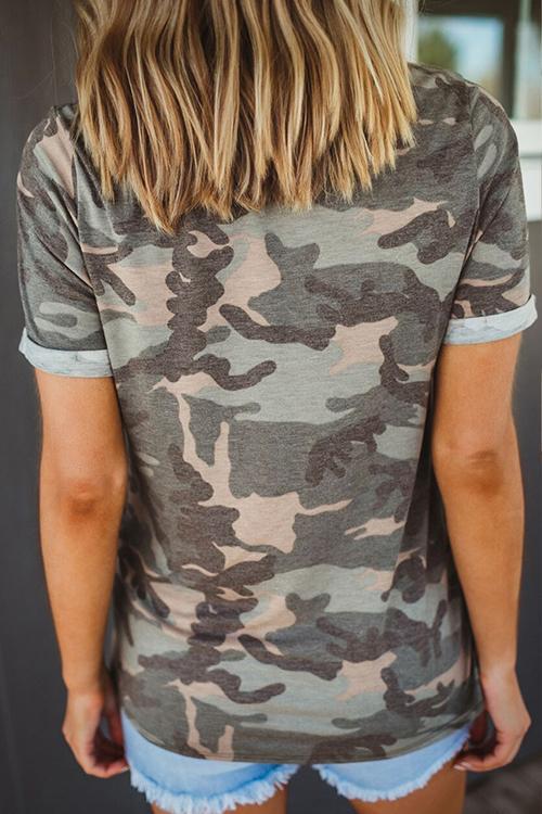 Karleedress Short Sleeve Casual Camo T Shirt