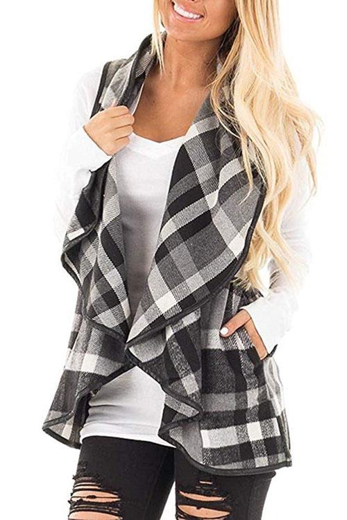 Karleedress Lush Plaid Jacket Vest with Pockets