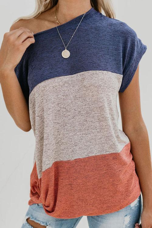 Karleedress Bat Sleeve Color Block T-shirt