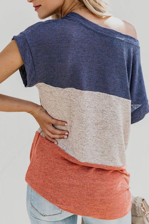 Karleedress Bat Sleeve Color Block T-shirt