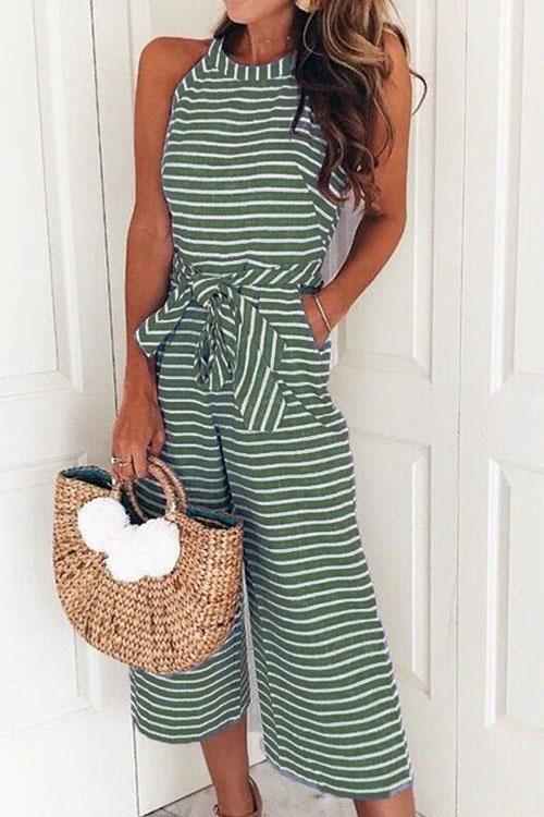 Karleedress Striped Bow-Knot Wide Leg Rompers