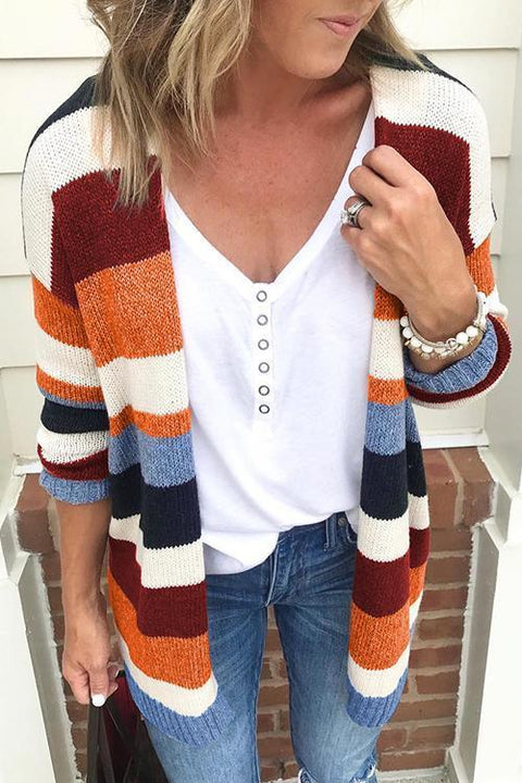 Karleedress Soft Rainbow Striped Open Front Sweater Cardigan