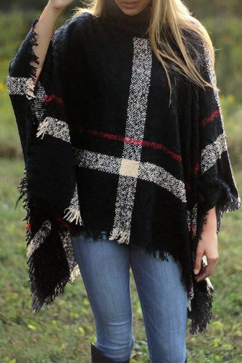 Karleedress Classic Tassel Lattice Cloak Poncho Sweater