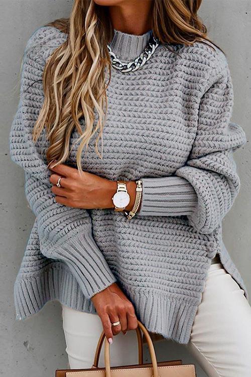 Karleedress Mockneck Side Split Cable Knit Sweater