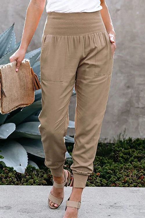 Karleedress Solid High Waist Side Split Joggers with Pockets