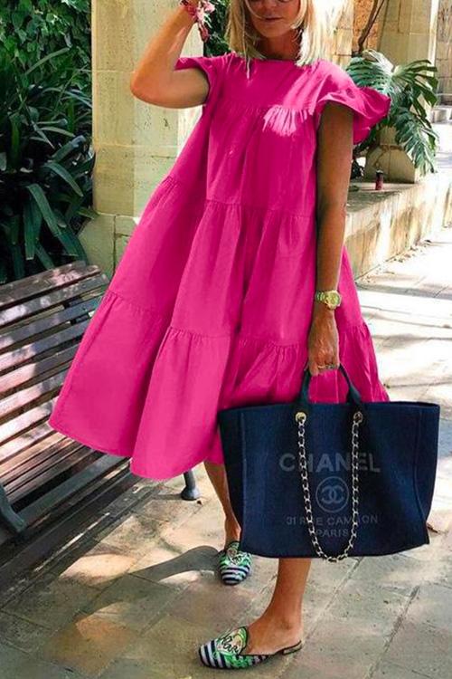 Karleedress Ruffle Sleeves Tiered Swing Babydoll Dress