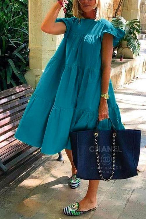 Karleedress Ruffle Sleeves Tiered Swing Babydoll Dress