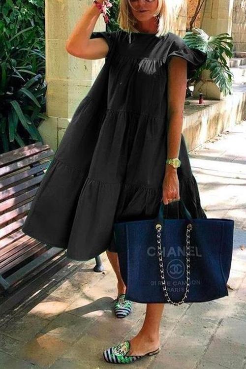 Karleedress Ruffle Sleeves Tiered Swing Babydoll Dress