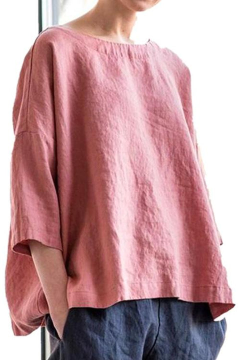 Karleedress Vintage 3/4 Sleeve Drop Shoulder Cotton Linen Shirt