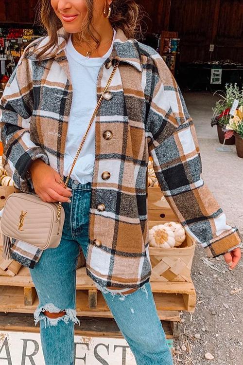 Karleedress Classic Lapel Button Down Plaid Outwear