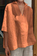Karleedress Oversized Lapel V Neck Half Sleeve Cotton Linen Shirt