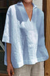 Karleedress Oversized Lapel V Neck Half Sleeve Cotton Linen Shirt