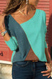 Karleedress Color Block V-neck Long Sleeves Basic Tops