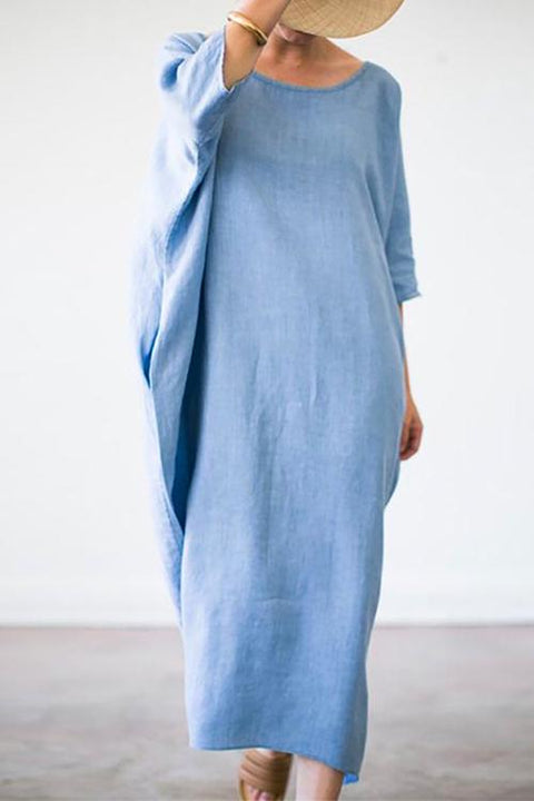 Karleedress Oversize Batwing Sleeve Maxi Cotton Linen Dress