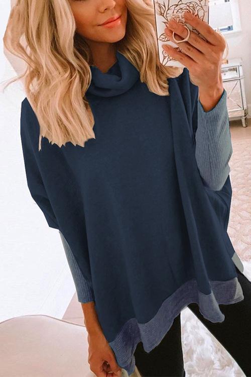 Karleedress Cowl Neck Color Block Side Split Sweatshirt
