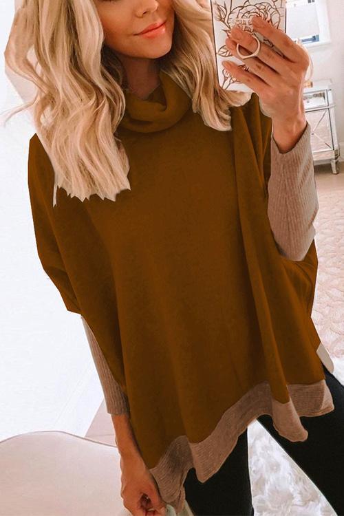 Karleedress Cowl Neck Color Block Side Split Sweatshirt