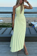 Karleedress One Shoulder Cut Out Irregular Hem Pleated Satin Maxi Dress