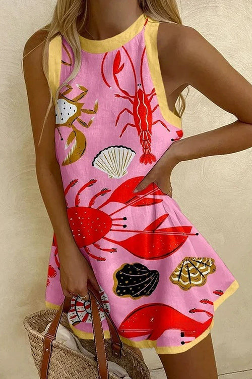 Karleedress Sleeveless Marine Life Print Mini Beach Dress