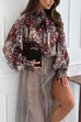 Tie Bow Neck Lantern Long Sleeves Printed Blouse