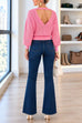 Crewneck Back Cut Out Splice Knitting Sweater (A)