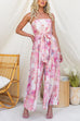 Strapless Bow Waist Floral Print Slit Wide Leg Jumpsuit