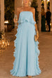 Karleedress Strapless Tube Ruffle Pleated Swing Maxi Dress
