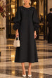 Karleedress Floral Applique Puff Sleeve A-Line Midi Dress