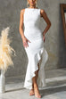 Sleeveless Lace-up Backless Ruffle Hem Slit Maxi Dress