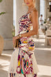 V Neck Abstract Paisley Print Chiffon Maxi Dress