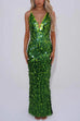 Karleedress Spaghetti Strap V Neck Glitter Sequin Maxi Party Dress