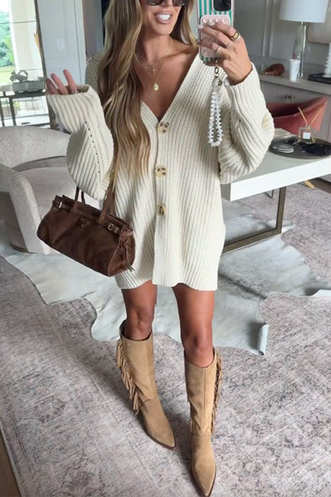 Karleedress Collared Drop Shoulder Button Down Sweater Cardigan