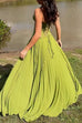 Karleedress Halter Neck Back Lace-up Pleated Maxi Dress