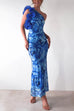 Karleedress Ruffle One Shoulder Floral Print Bodycon Maxi Dress