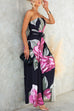 Strapless Tie Waist Wide Leg Floral Print Jumpsuit