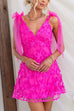 V Neck Bow Shoulder Floral Embroidered Mesh Mini Dress