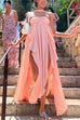 Karleedress Sleeveless Open Back Ruffle Trim Slit Maxi Dress