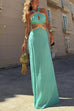 Tie Bow Backless Cut Out Color Block Maxi Dress